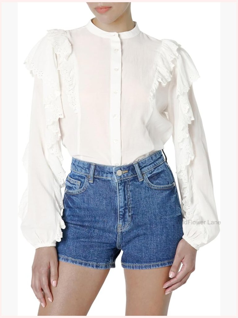 Dramatic Ruffle Sleeve Cotton Blouse Staples By The Drop
